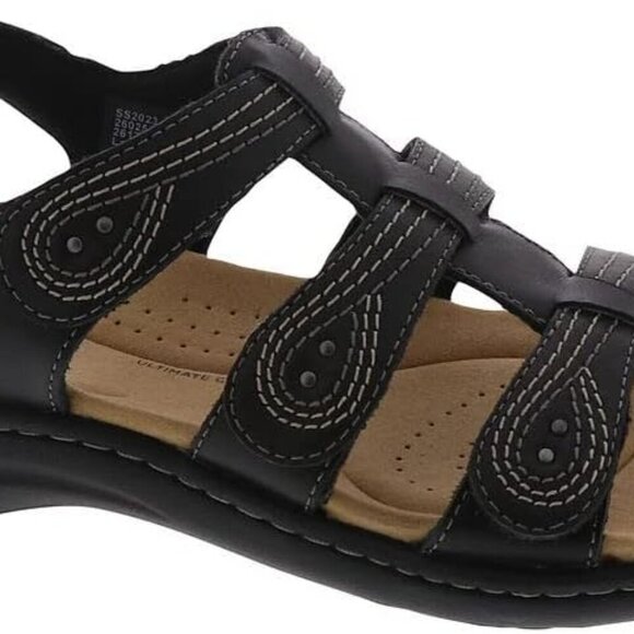 Shoes - Women's Leather Flat Sandals Size 8.5 Black Comfort Slip-On Summer Shoes